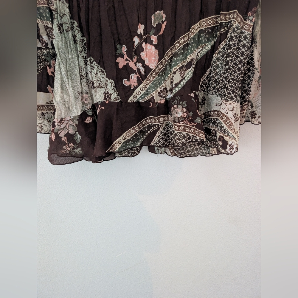 dressbarn Brown & Sage Floral Patchwork Lace-Trim Blouse Fairy Top Very Y2K - Picture 7 of 7
